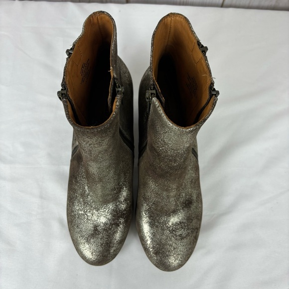 Kenneth Cole Ankle Boots Distressed Brown Silver Metallic Chunky Heel Size 8.5 - Picture 7 of 16